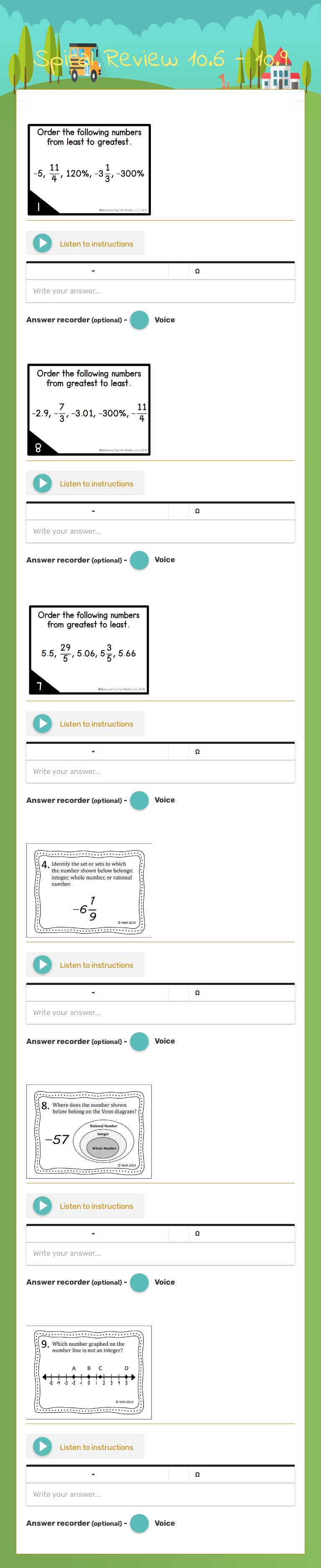 Spiral Review 10.6 - 10.9 worksheet preview image