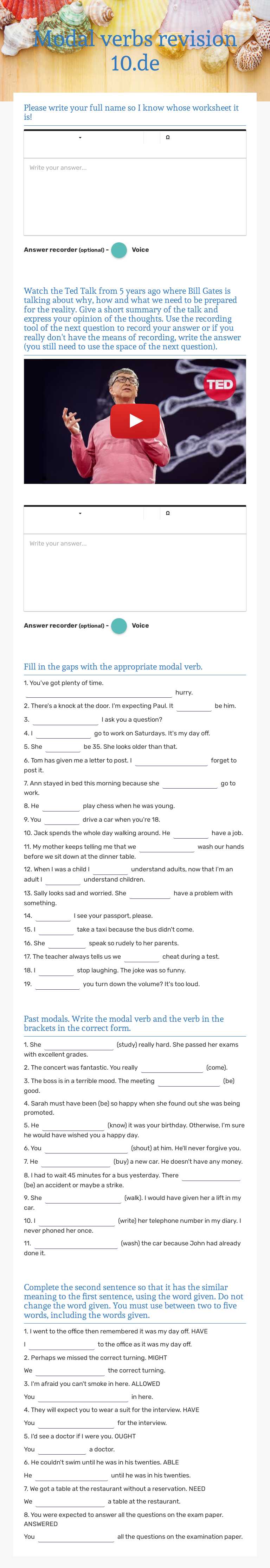 Modal verbs revision 10.de worksheet preview image