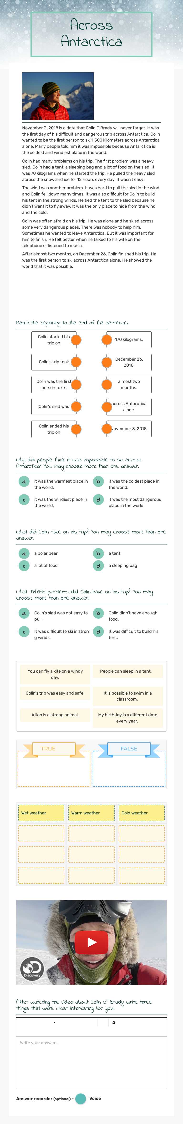 Across Antarctica worksheet preview image