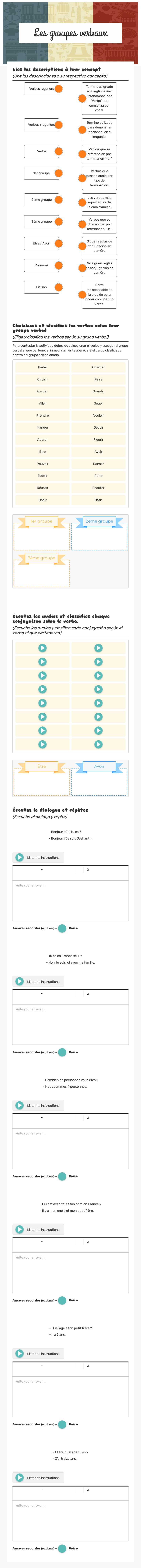 Les groupes verbaux worksheet preview image