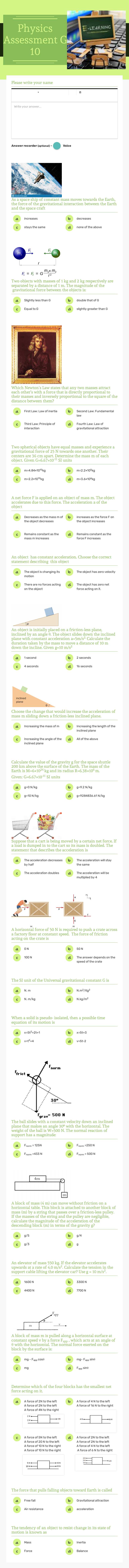 Physics Assessment 
G 10 worksheet preview image
