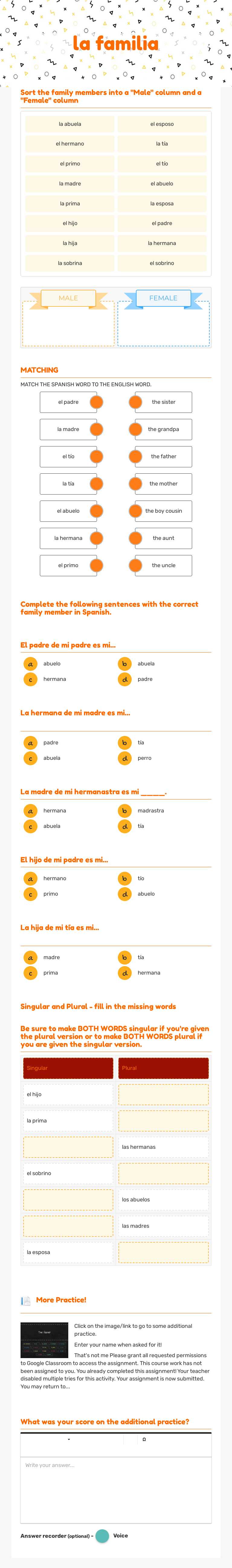 la familia worksheet preview image