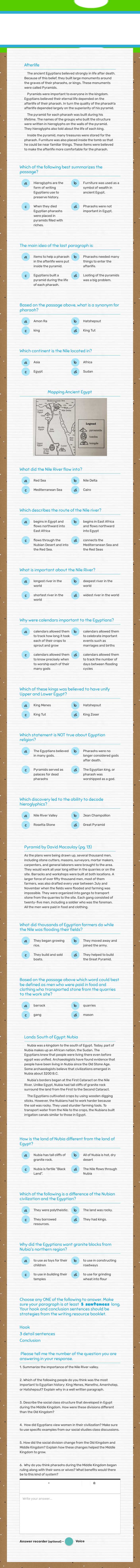 Chapter 3: Egypt Test worksheet preview image