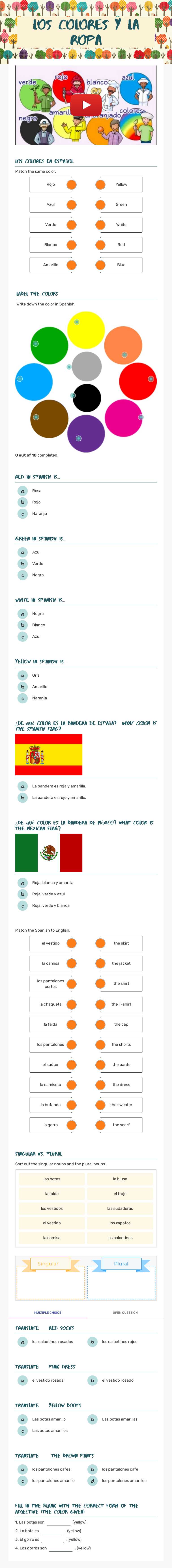 Los COLORES y la ropa worksheet preview image