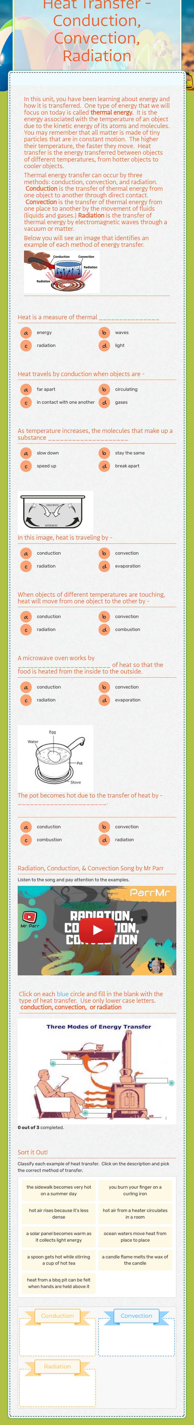 Heat Transfer - Conduction, Convection, Radiation worksheet preview image
