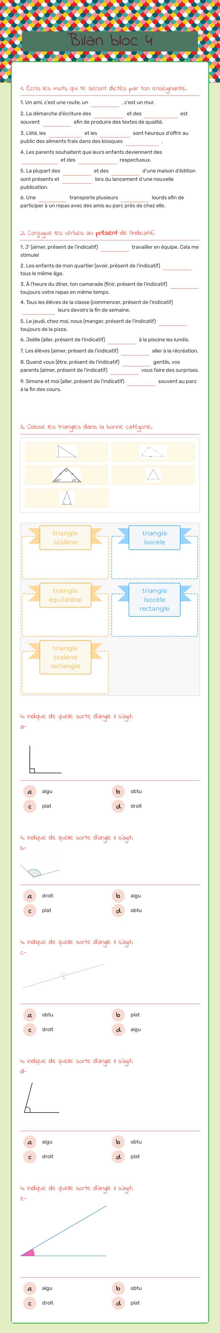 Bilan bloc 4 worksheet preview