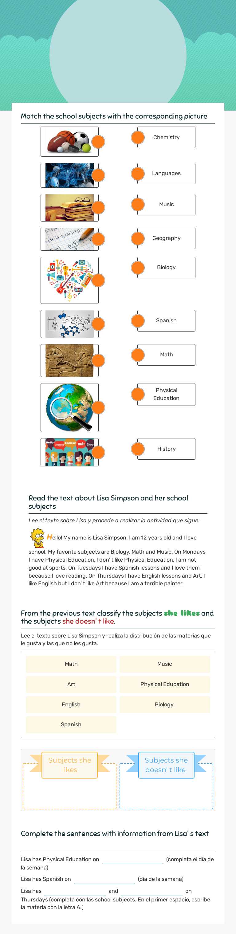 school 
subjects! worksheet preview image