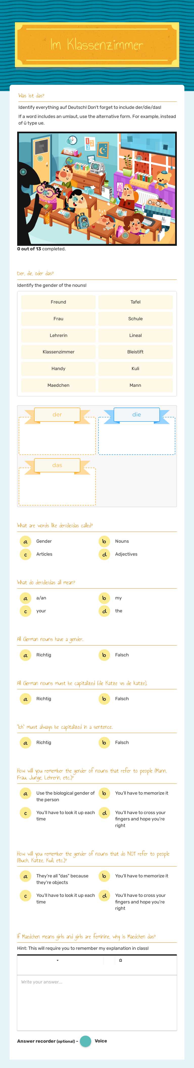 Im Klassenzimmer Grade 10 worksheet preview