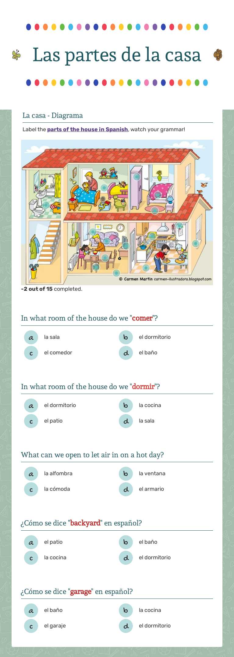 Las partes de la casa worksheet preview image