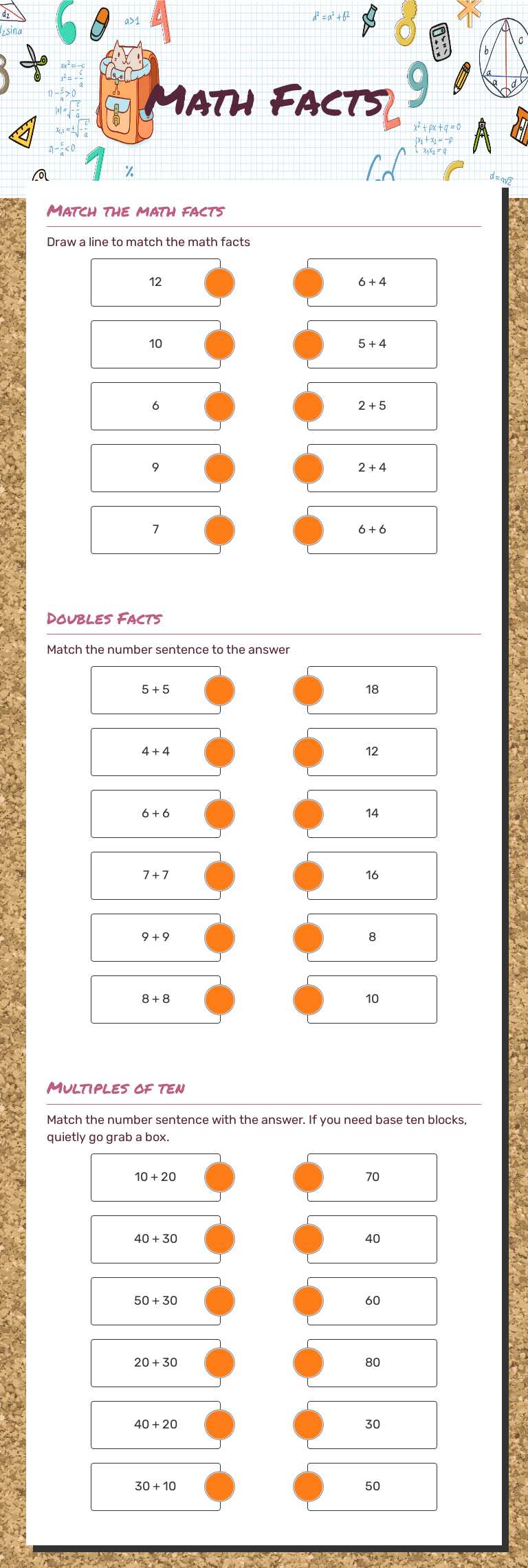Math Facts worksheet preview image