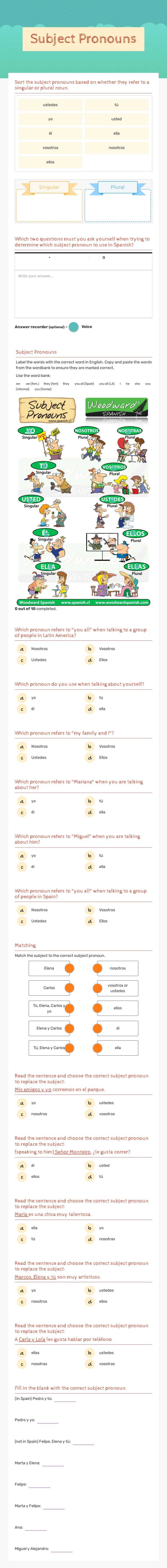 Subject Pronouns worksheet preview image