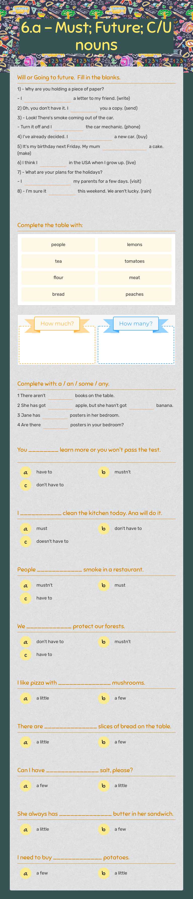 6.a - Must; Future; C/U nouns Grade 6 worksheet preview