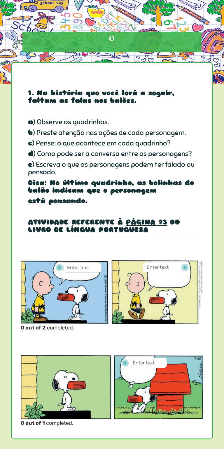 Criação de diálogos para história em quadrinhos- 3º ANO Grade 3 worksheet preview