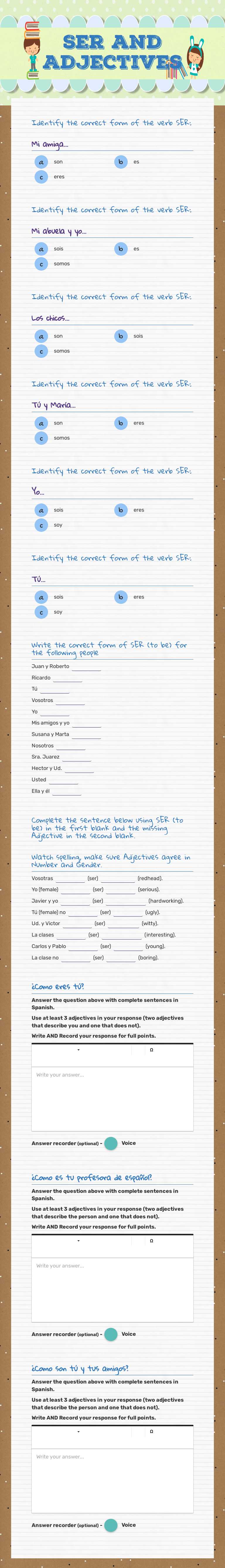 Ser and Adjectives Grade 9 worksheet preview