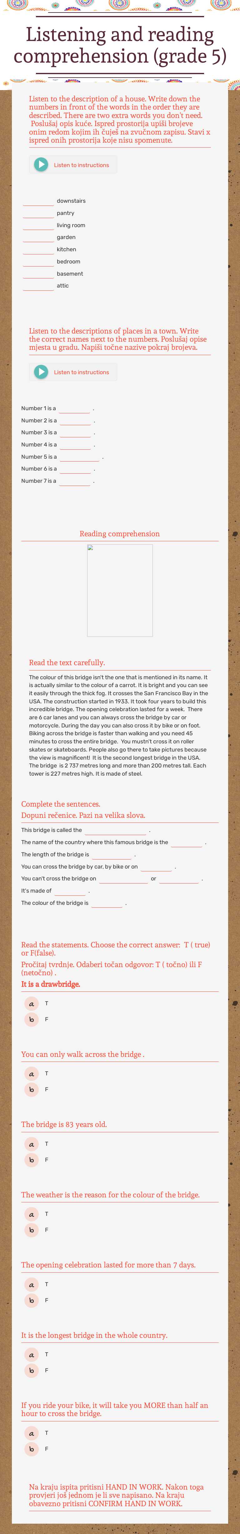 Listening and reading comprehension
(grade 5) worksheet preview image