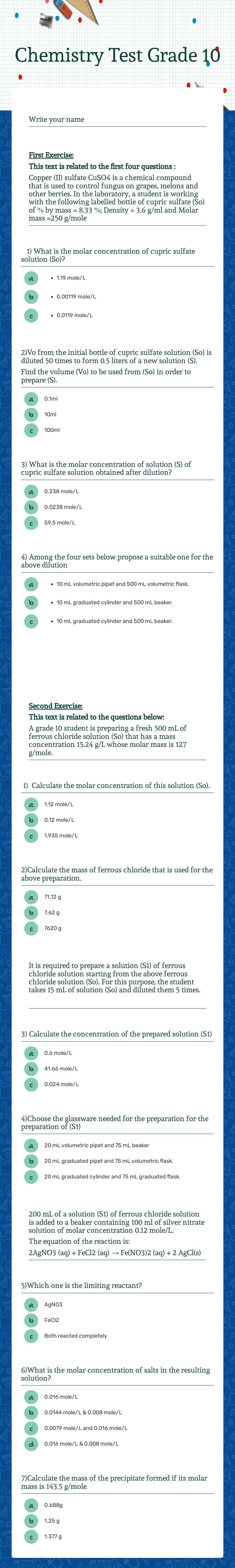 Chemistry Test
Grade 10 worksheet preview image