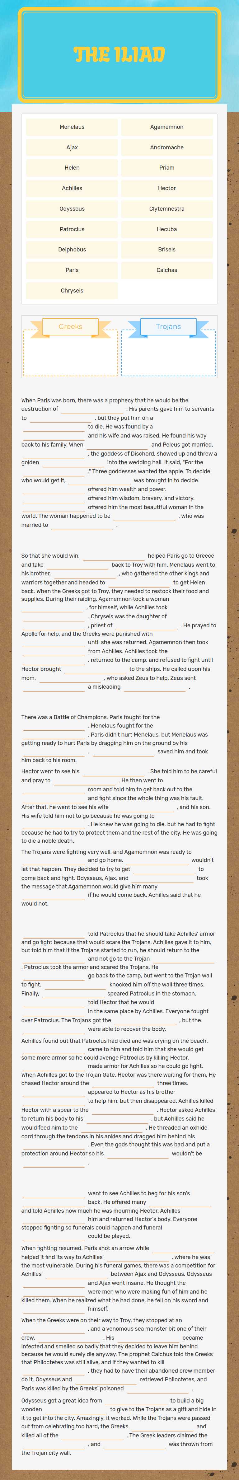 The Iliad worksheet preview image