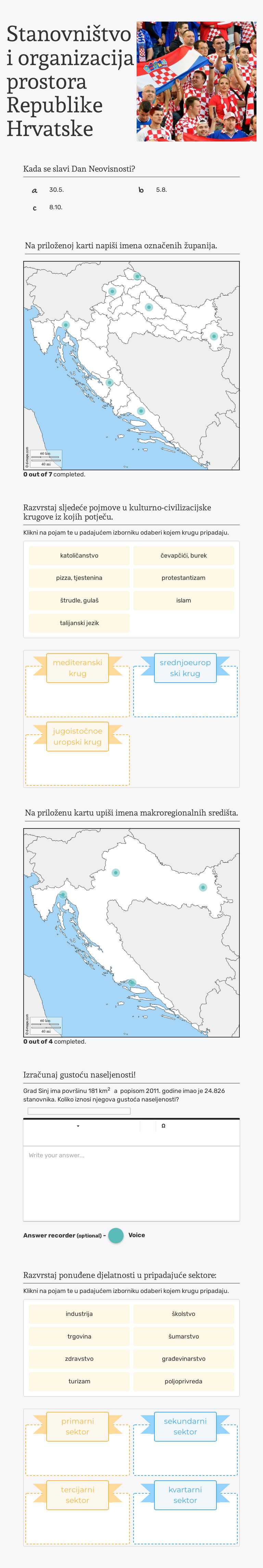 Stanovništvo i organizacija prostora Republike Hrvatske Grade 6 worksheet preview