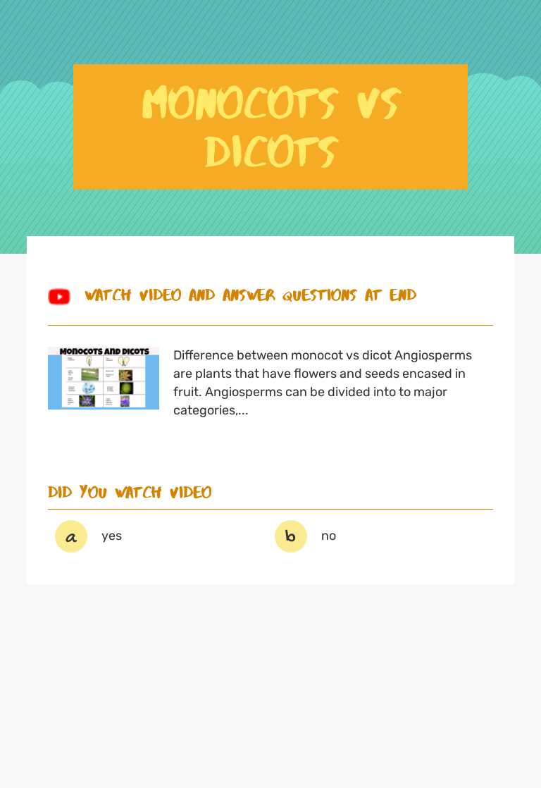 Monocots vs Dicots worksheet preview image