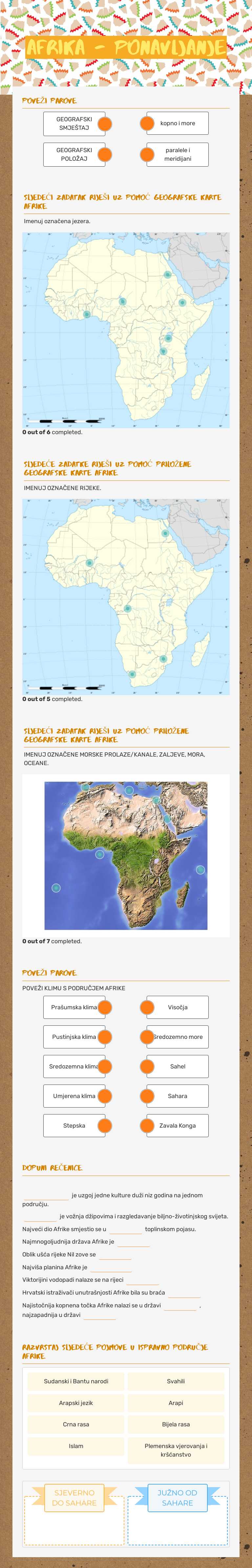 Afrika - ponavljanje Grade 6 worksheet preview