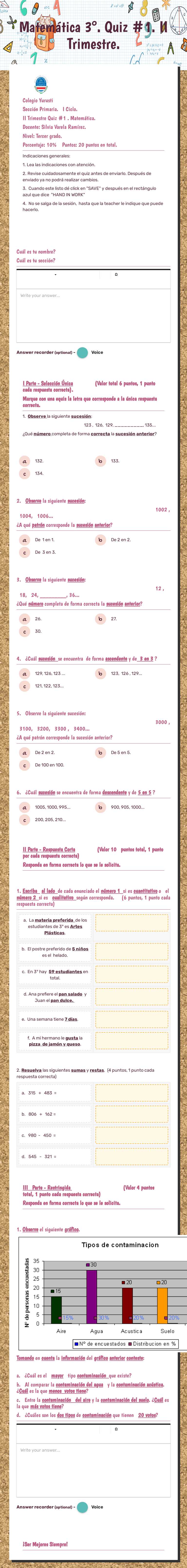 Matemática 3°. Quiz #1. II Trimestre. worksheet preview image