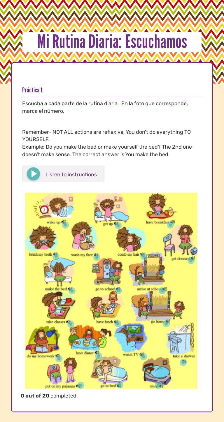 Mi Rutina Diaria:
Escuchamos worksheet preview image