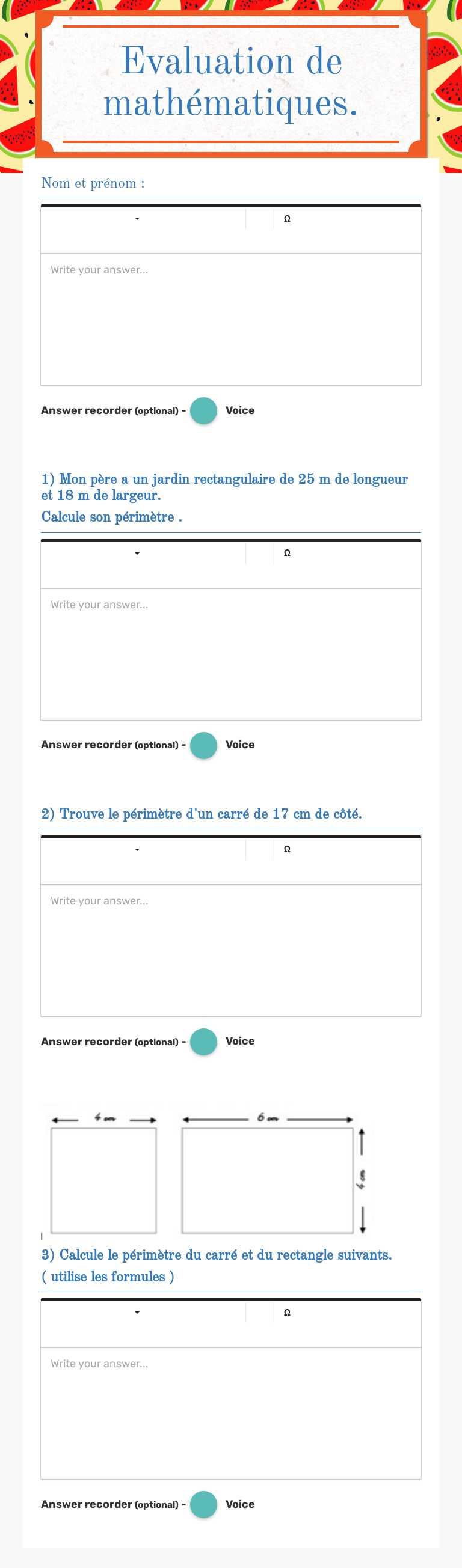 Evaluation de mathématiques. worksheet preview image
