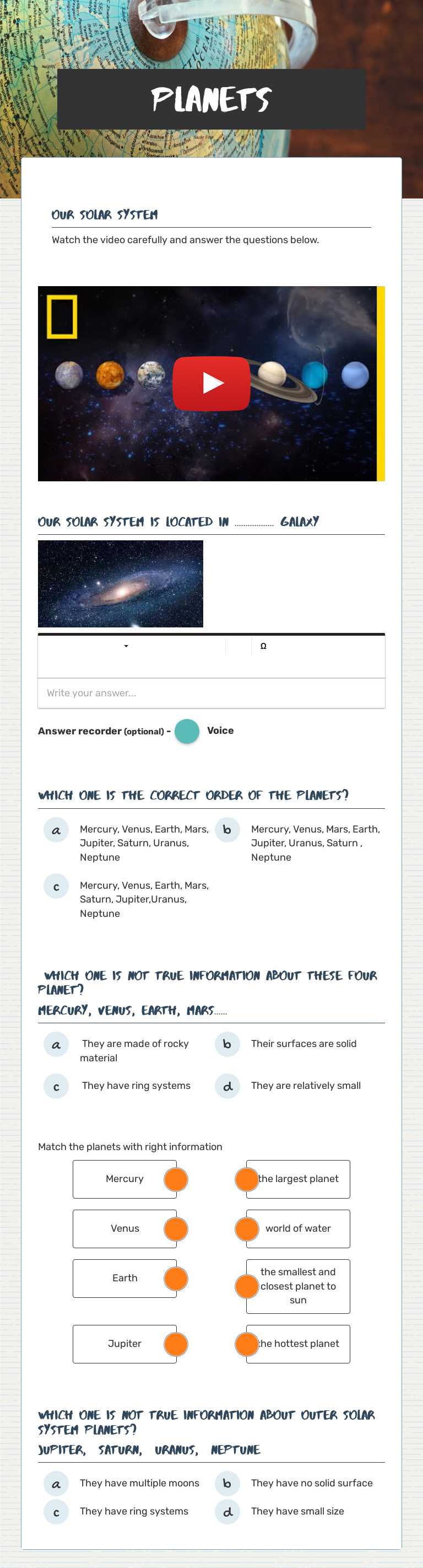 PLANETS worksheet preview image