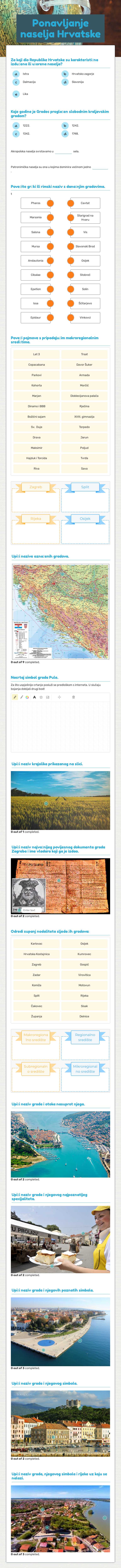 Ponavljanje naselja Hrvatske worksheet preview image
