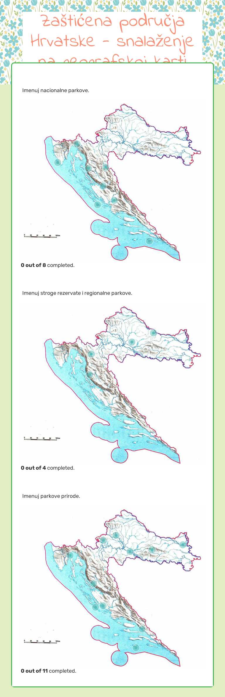 Zaštićena područja Hrvatske - snalaženje na geografskoj karti worksheet preview image