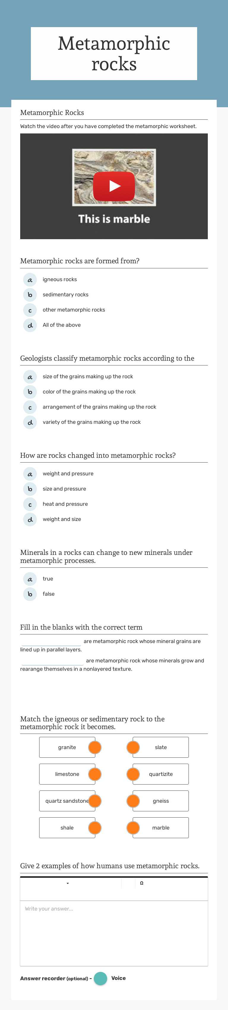 Metamorphic Rocks Part 1 Grade 11 worksheet preview