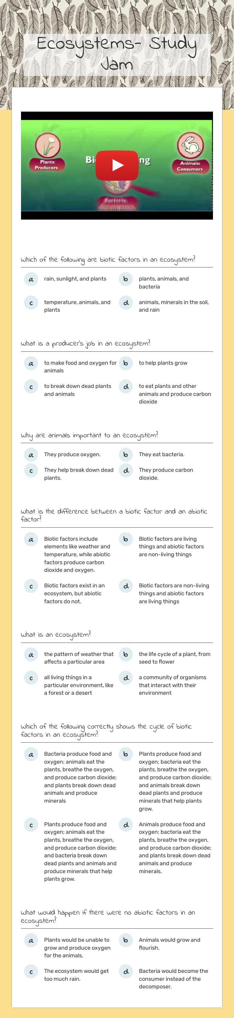Ecosystems- Study Jam worksheet preview image