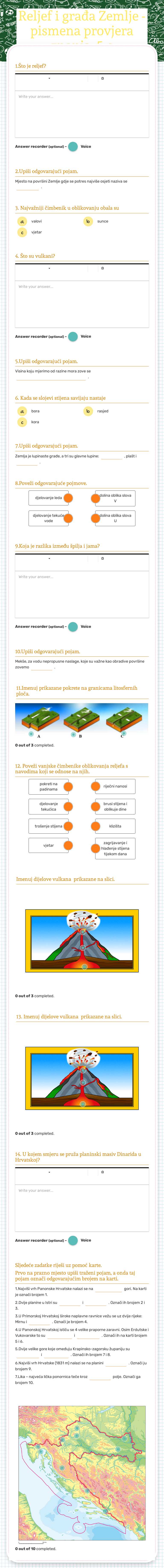 Reljef i građa Zemlje - pismena provjera znanja, 5.c worksheet preview image