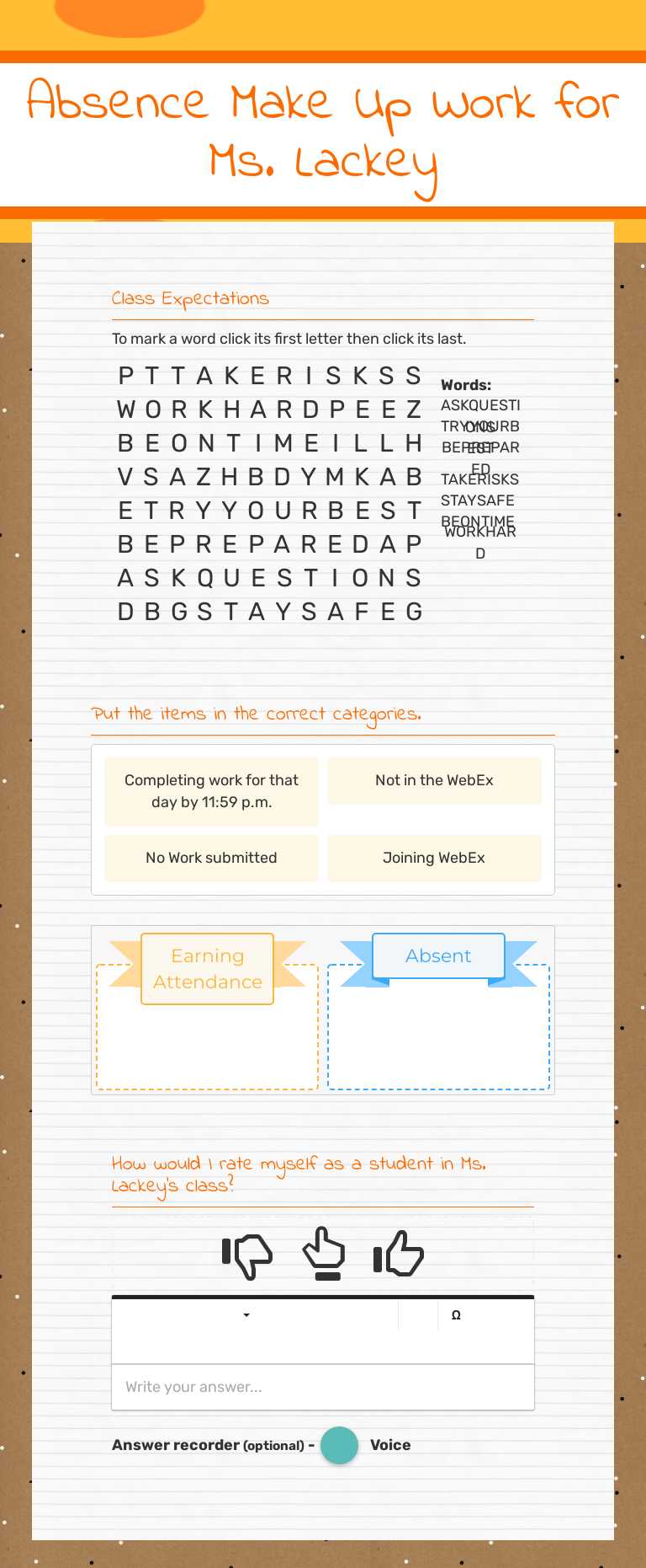 Absence Make Up Work for Ms. Lackey worksheet preview image