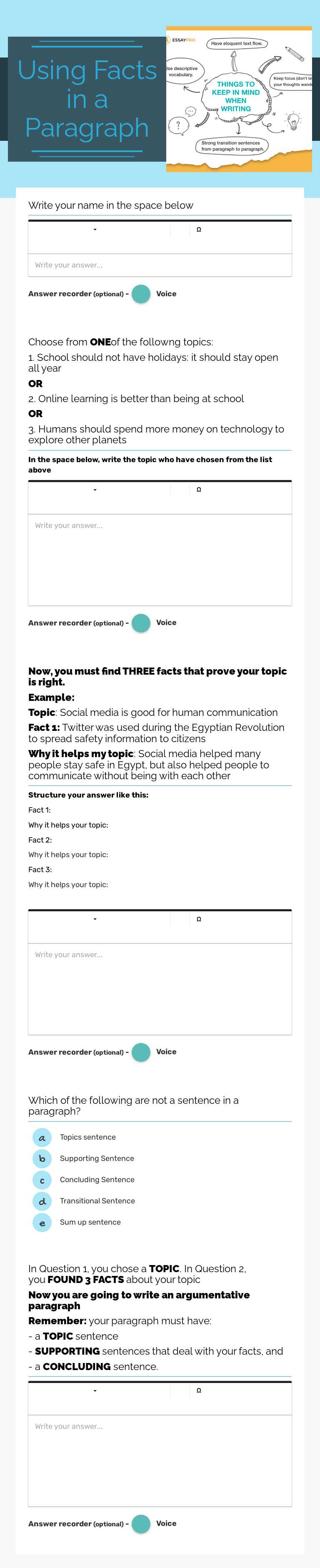 Using Facts in a
Paragraph Grade 9 worksheet preview