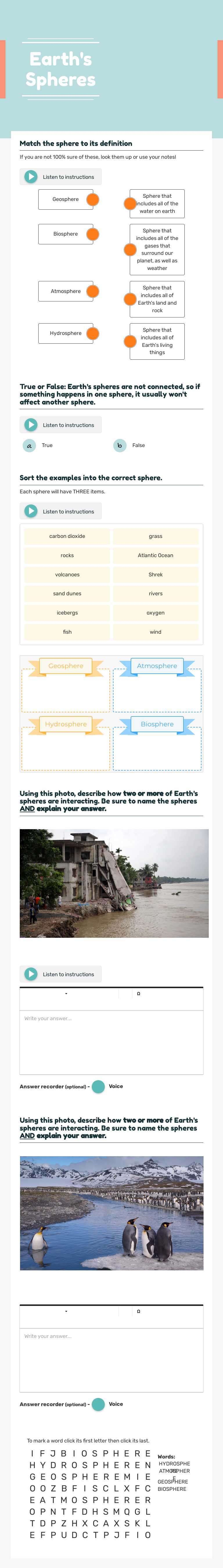 Earth's Spheres worksheet preview image