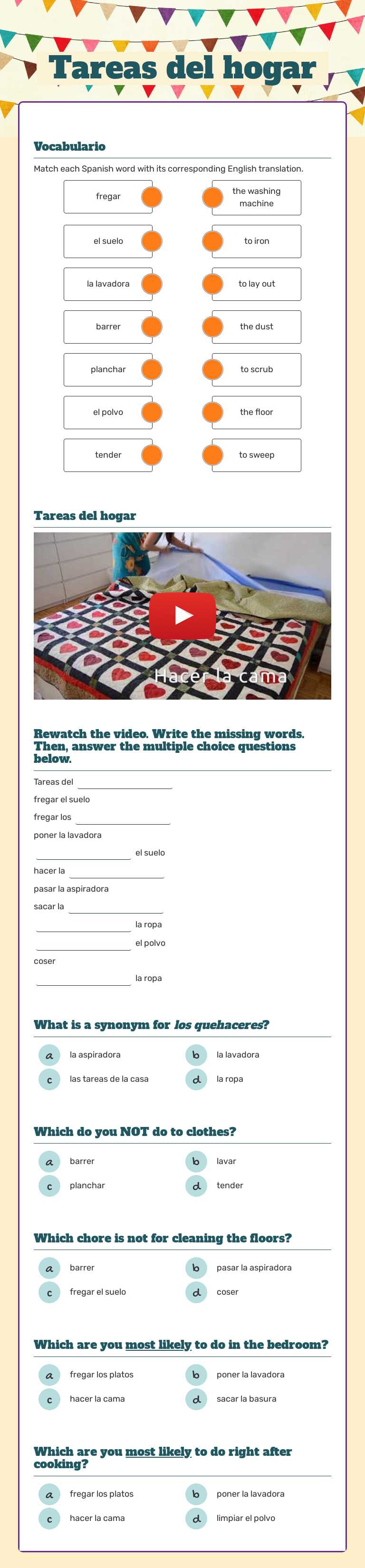 Tareas del hogar worksheet preview image