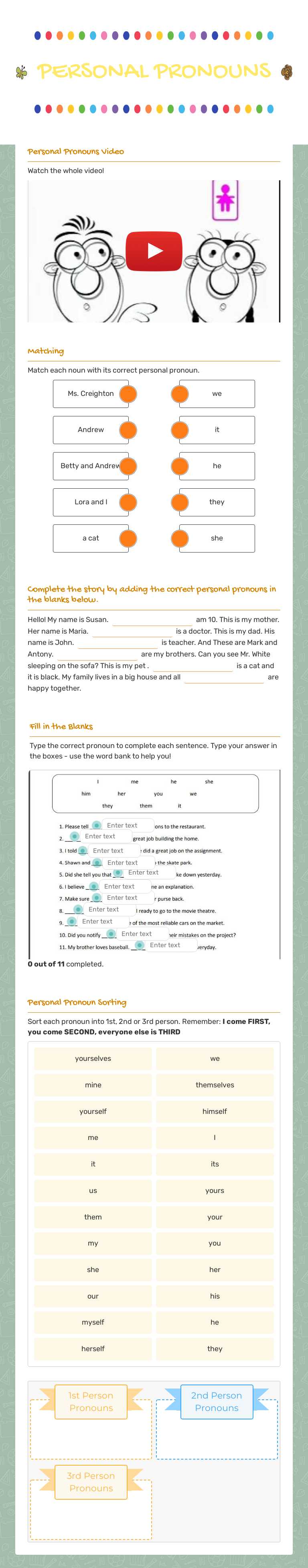 PERSONAL PRONOUNS worksheet preview image