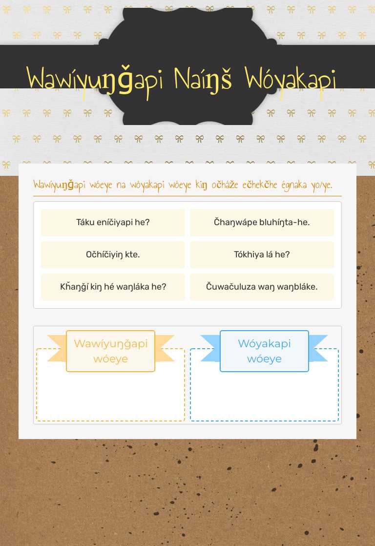 Wawíyuŋǧapi Naíŋš Wóyakapi Grade 1 worksheet preview
