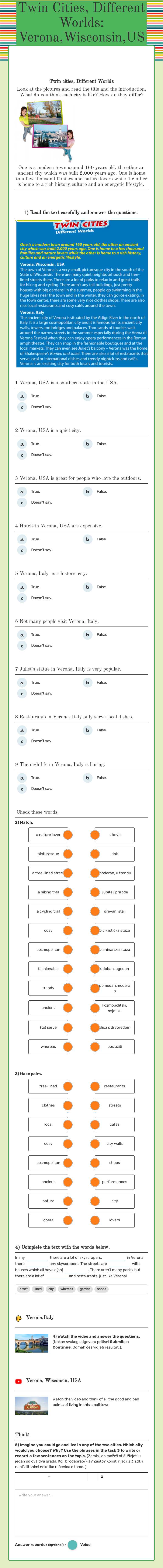 Twin Cities, Different Worlds: Verona,Wisconsin,USA & Verona,Italy worksheet preview image