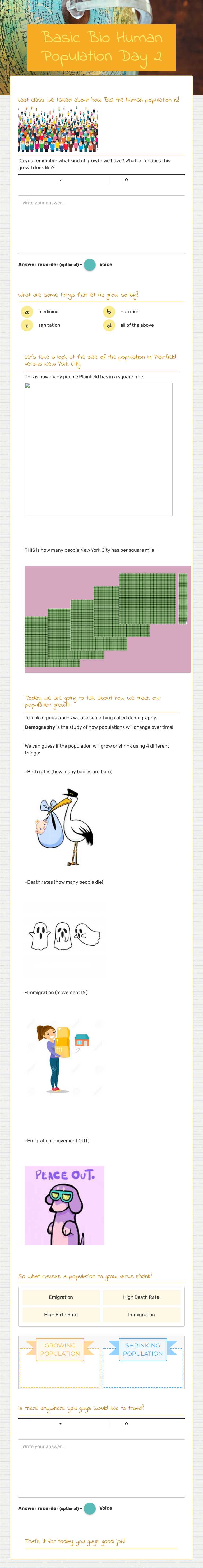 Basic Bio Human Population Day 2 worksheet preview image