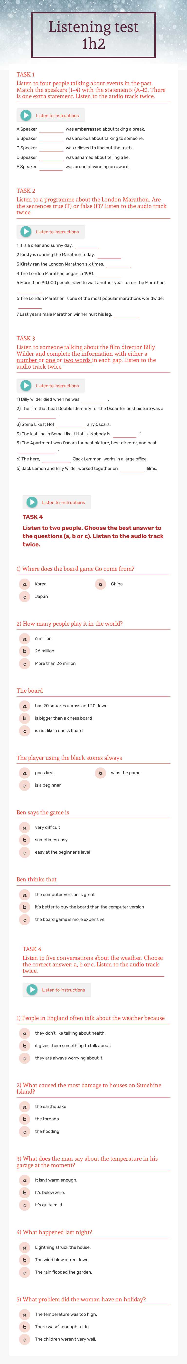 Listening test 1h2 worksheet preview image