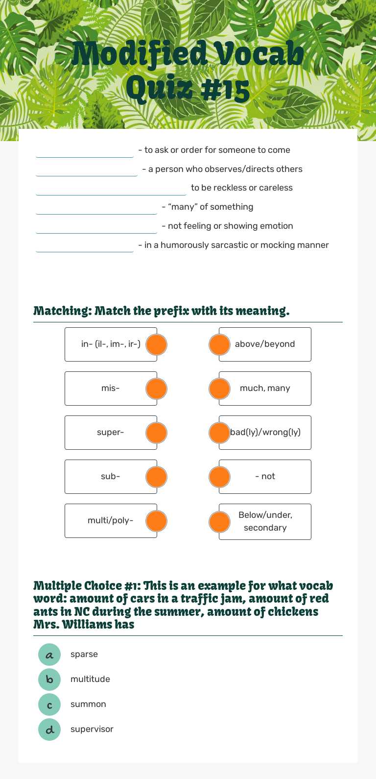 Modified Vocab Quiz #15 worksheet preview image