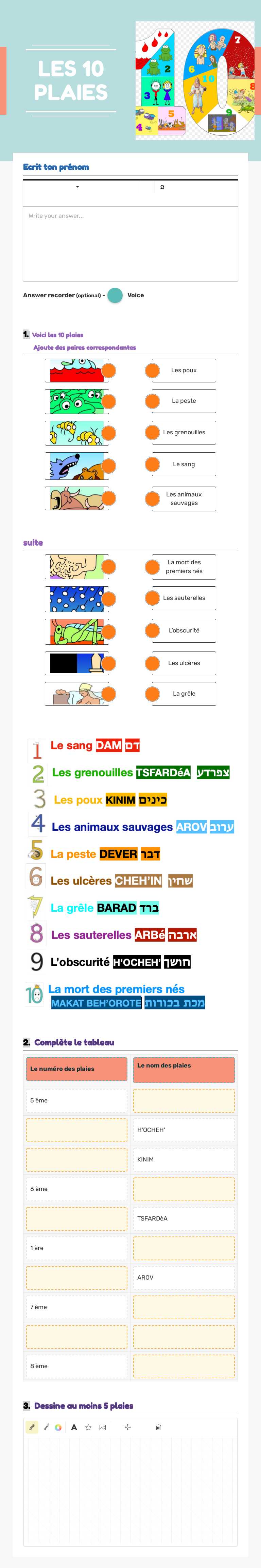 LES 10 PLAIES worksheet preview image