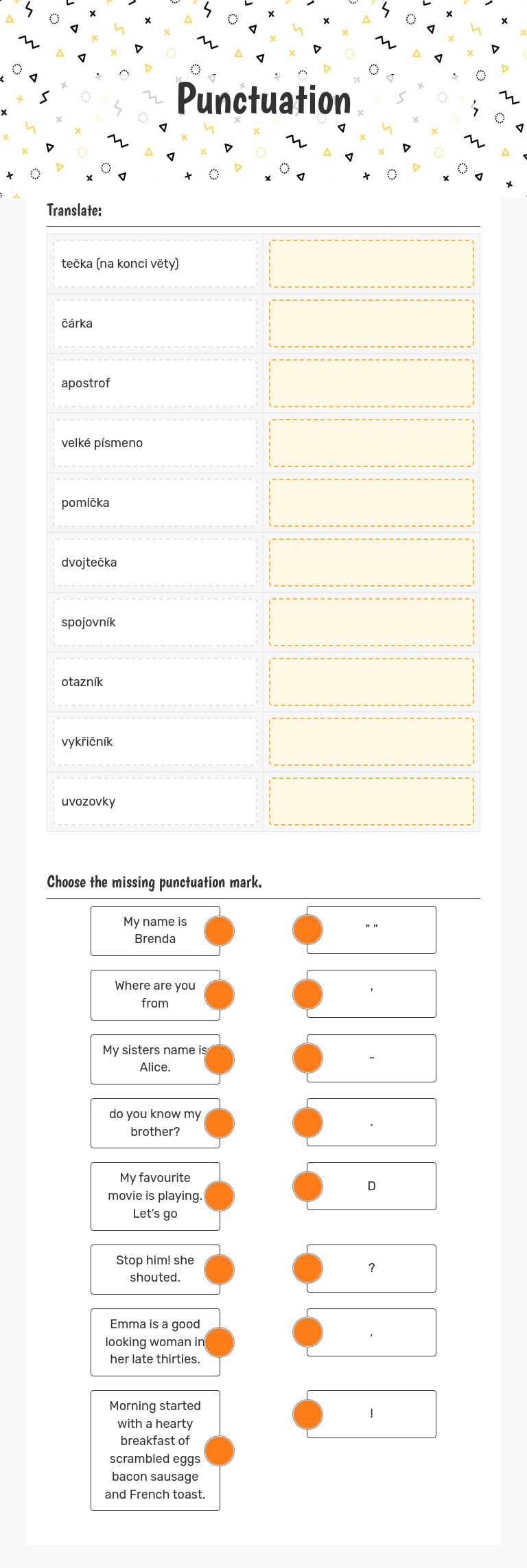 Punctuation worksheet preview image