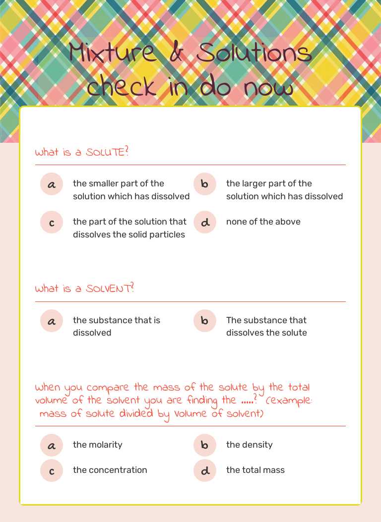 Mixture & Solutions    check in do now worksheet preview
