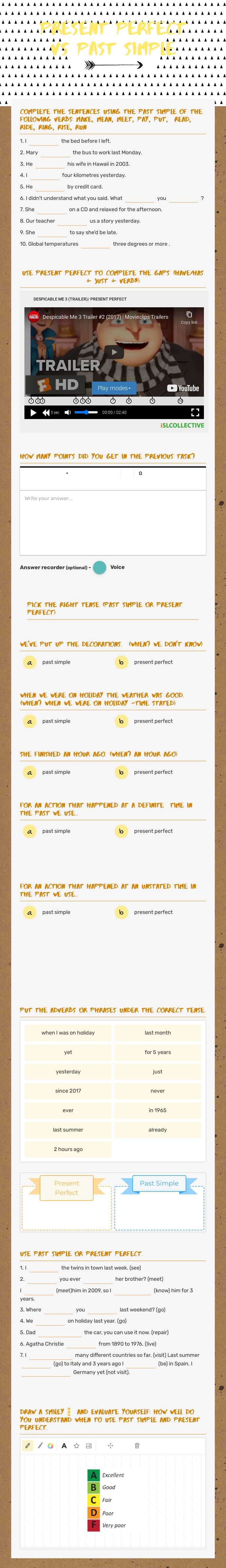 Present perfect vs past simple worksheet preview image