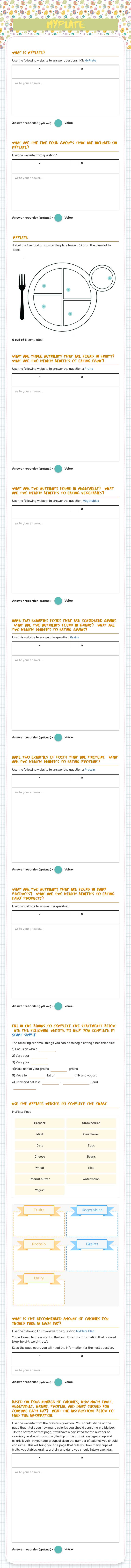MyPlate worksheet preview image