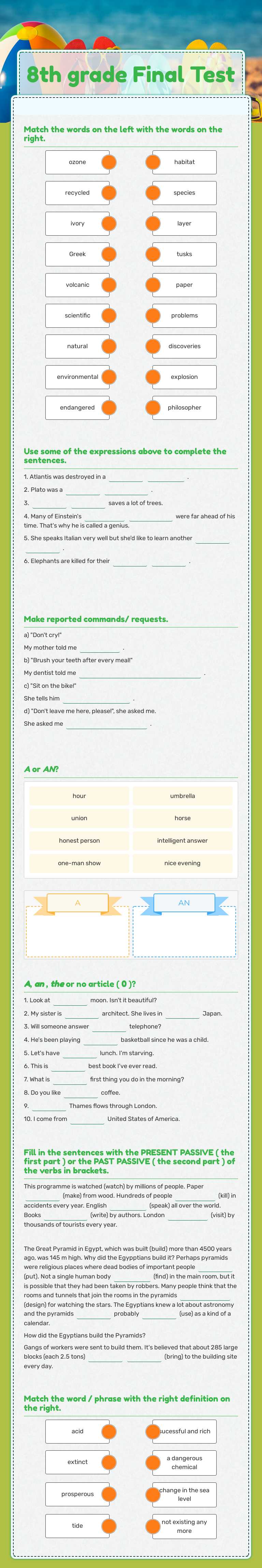 8th grade Final Test worksheet preview image