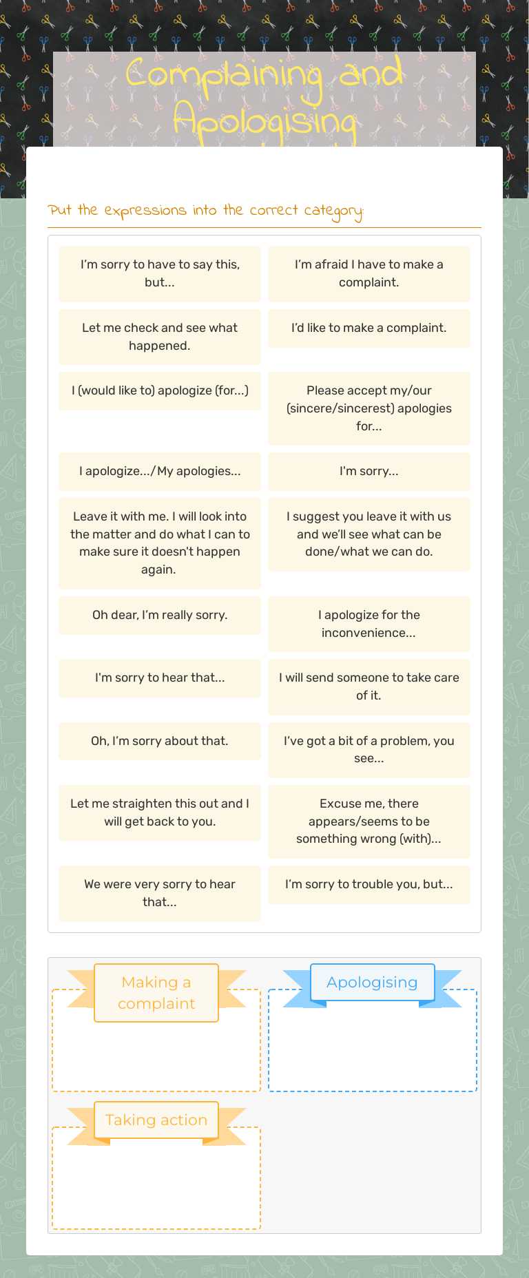 Complaining and Apologising worksheet preview